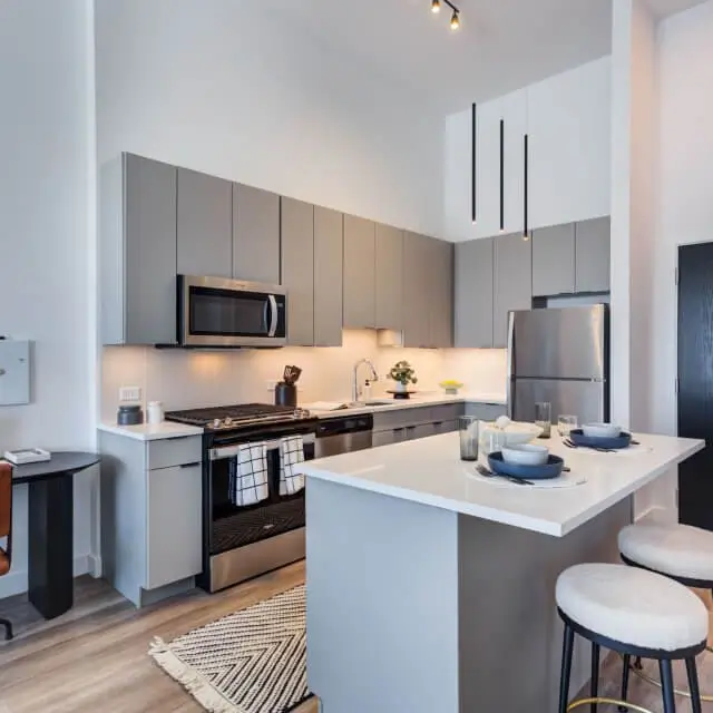 kitchen island of the domain citygate apartments in naperville